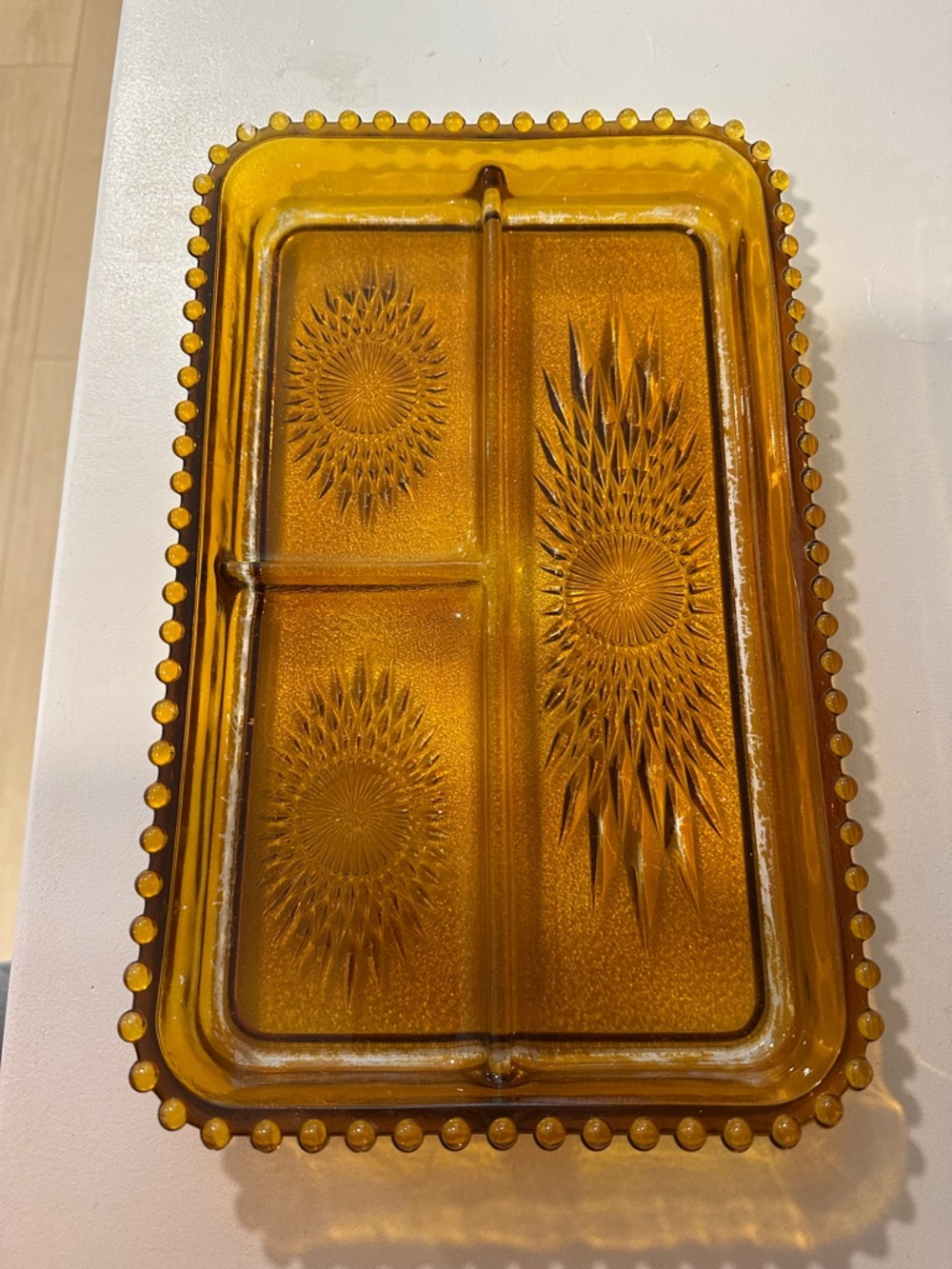Vintage 70s Amber Glass Divided Serving Tray